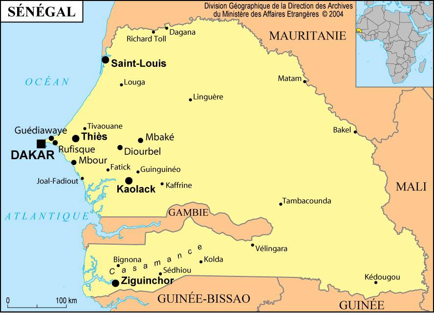 Carte du Sénégal en Afrique